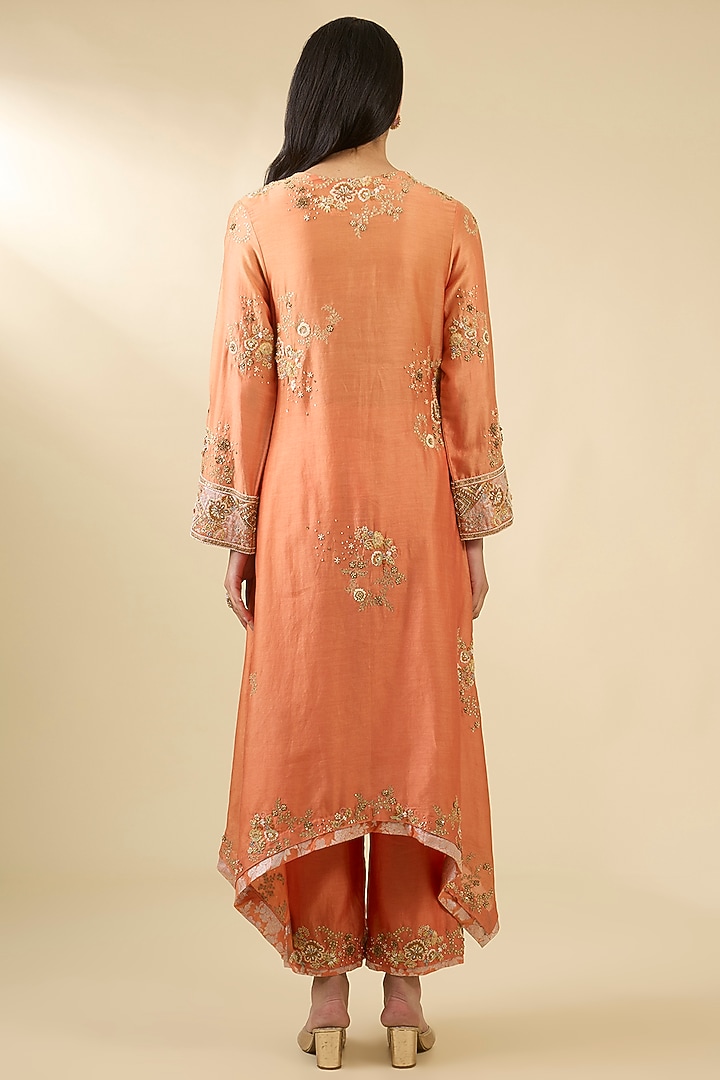 Saffron Shimmer Brocade & Chanderi Kurta Set by Petticoat Lane at Pernia's Pop Up Shop