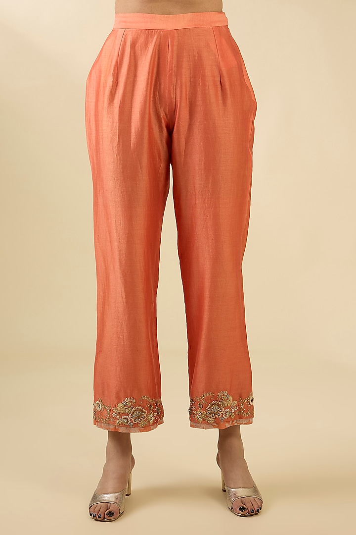 Saffron Shimmer Brocade & Chanderi Kurta Set by Petticoat Lane at Pernia's Pop Up Shop