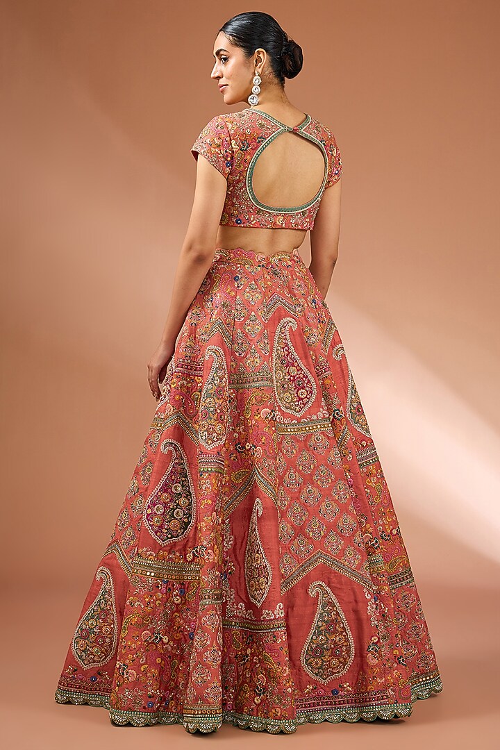 Red Dupion Jamewar Patchwork Bridal Lehenga Set by Petticoat Lane at Pernia's Pop Up Shop