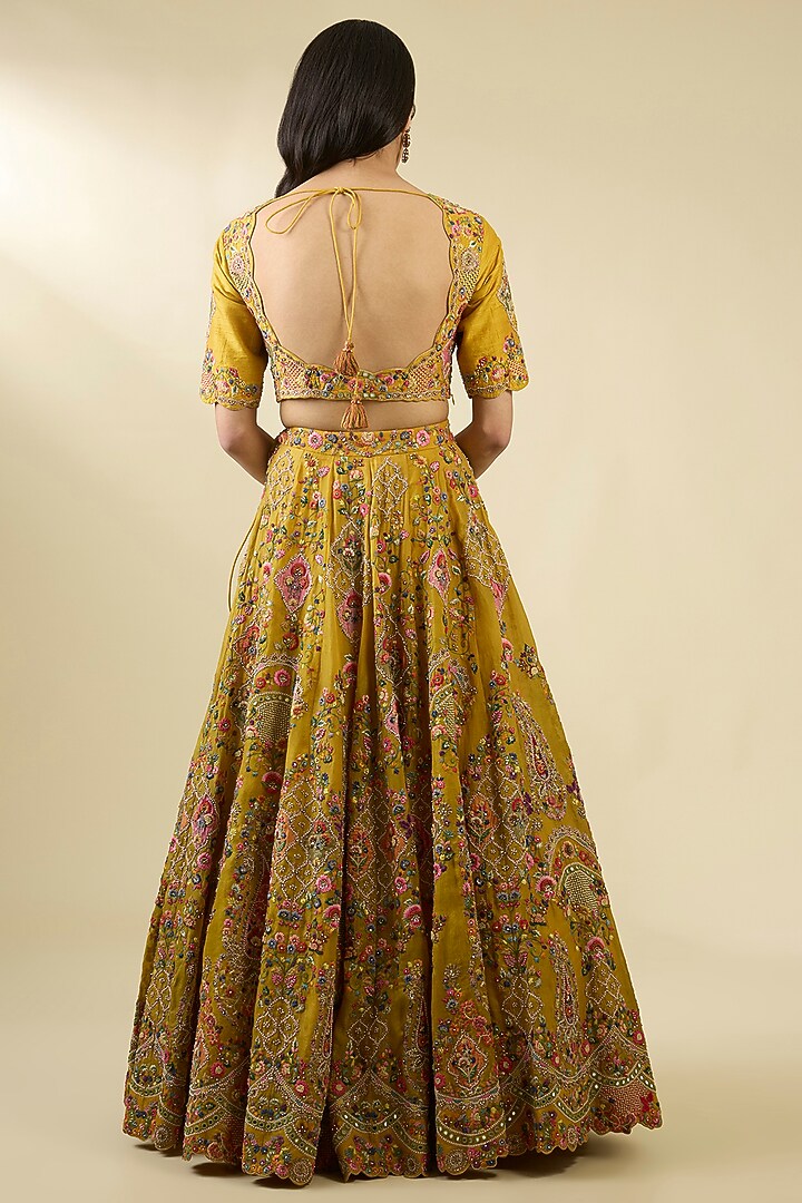 Mustard Organza Patchwork Bridal Lehenga Set by Petticoat Lane at Pernia's Pop Up Shop