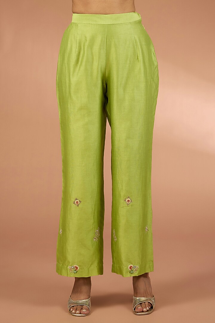 Green Chanderi Straight Kurta Set by Petticoat Lane at Pernia's Pop Up Shop