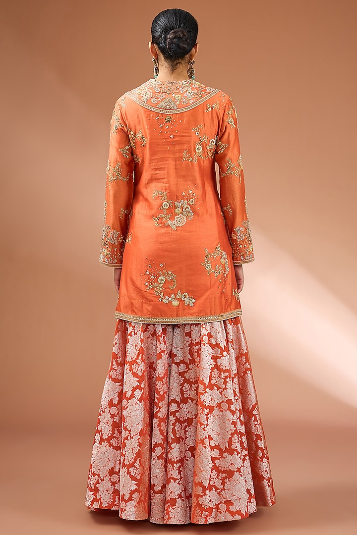 Orange Brocade Bridal Sharara Set by Petticoat Lane at Pernia's Pop Up Shop