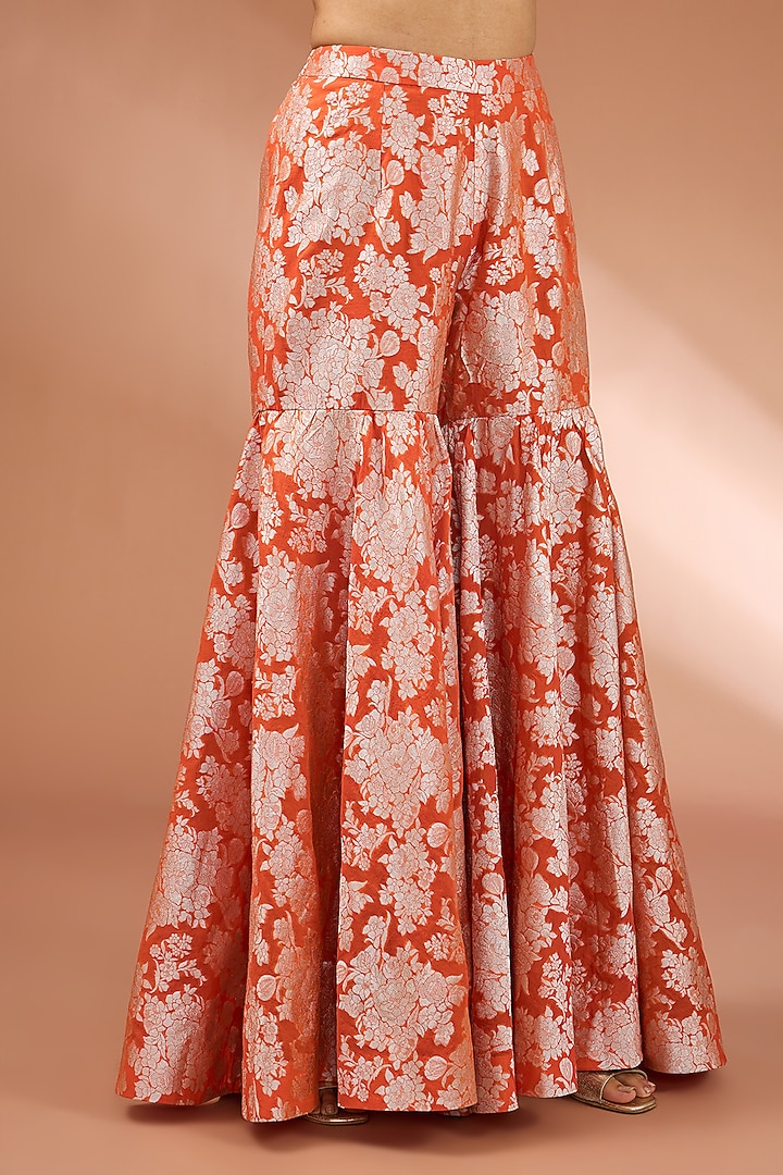 Orange Brocade Bridal Sharara Set by Petticoat Lane at Pernia's Pop Up Shop