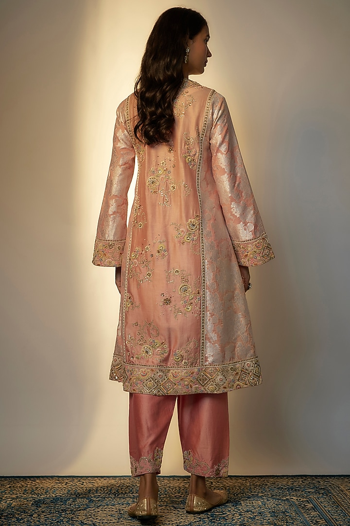 Blush Pink Shimmer Brocade A-Line Kurta Set by Petticoat Lane at Pernia's Pop Up Shop