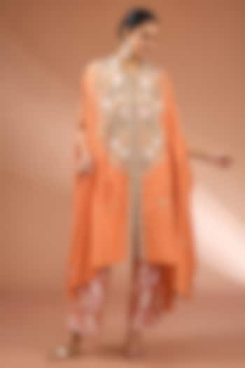 Orange Shimmer Brocade Chanderi Kaftan Set by Petticoat Lane at Pernia's Pop Up Shop