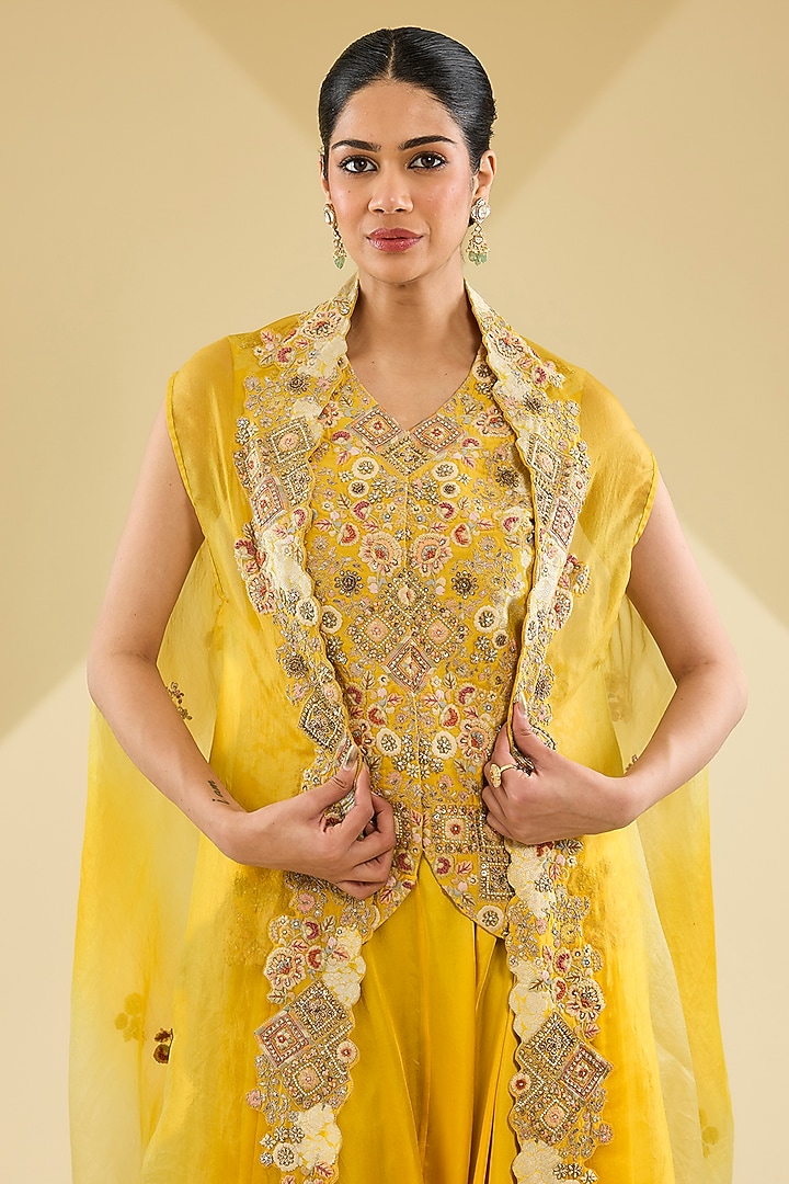 Yellow Organza Cape Set by Petticoat Lane at Pernia's Pop Up Shop