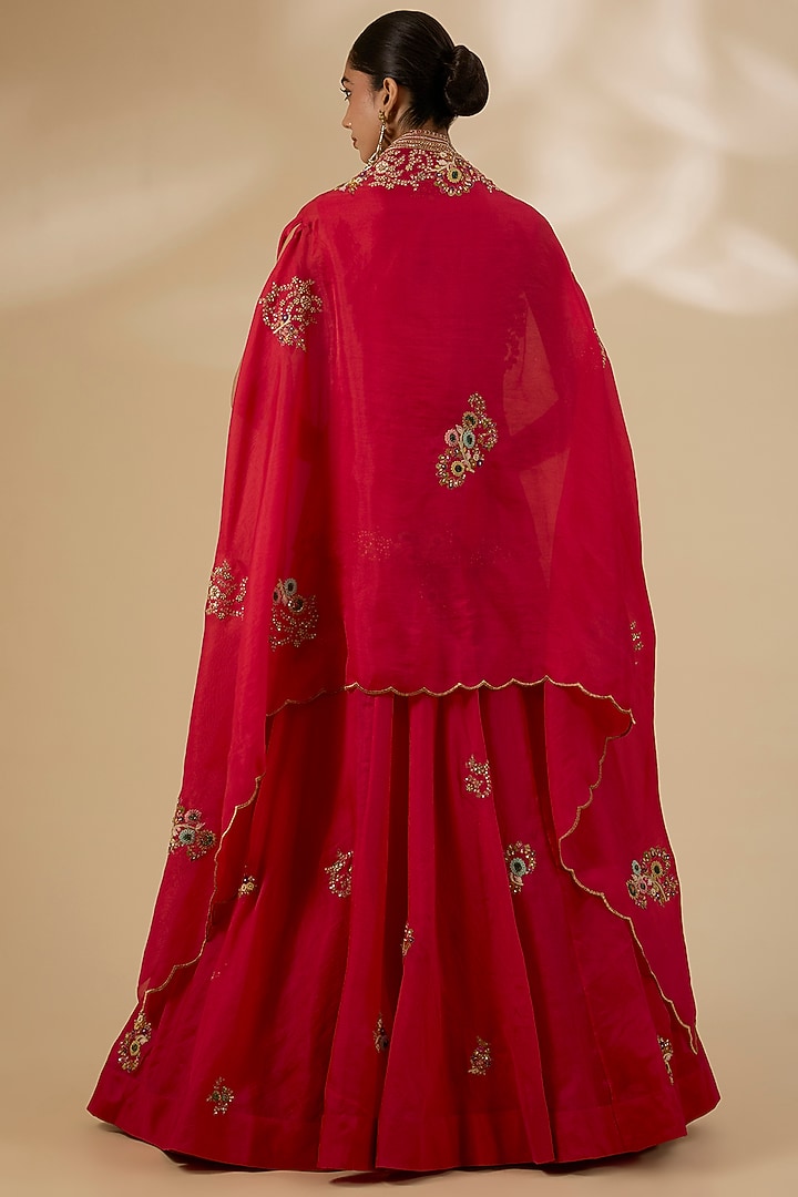 Red Organza Embroidered Cape Set by Petticoat Lane at Pernia's Pop Up Shop