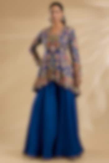 Blue Organza Patchwork Peplum Kurta Set by Petticoat Lane at Pernia's Pop Up Shop