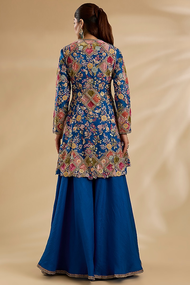 Blue Organza Patchwork Peplum Kurta Set by Petticoat Lane at Pernia's Pop Up Shop