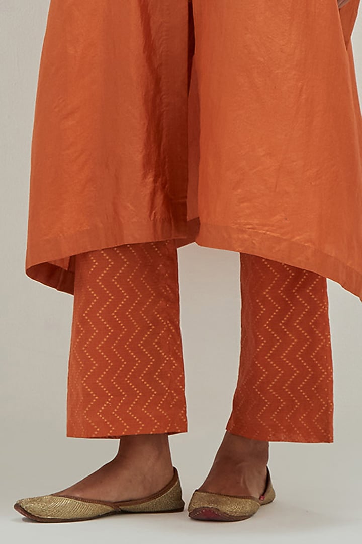 Orange Dupion Silk Embroidered Kaftan Set by Petticoat Lane at Pernia's Pop Up Shop