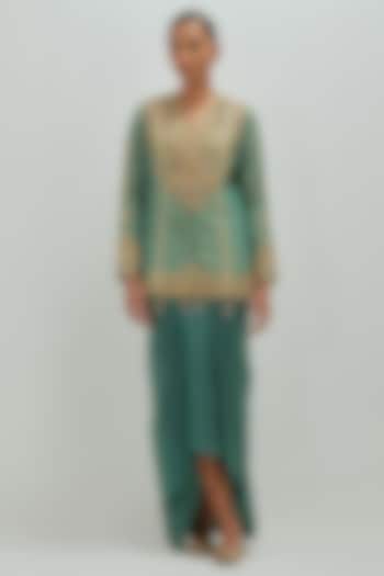 Teal Green Brocade & Satin Jacket Set by Petticoat Lane at Pernia's Pop Up Shop