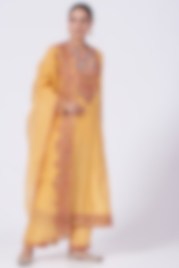 Yellow Embroidered Straight Kurta Set by Petticoat Lane