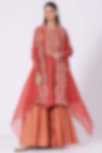 Red Chanderi Sharara Set by Petticoat Lane
