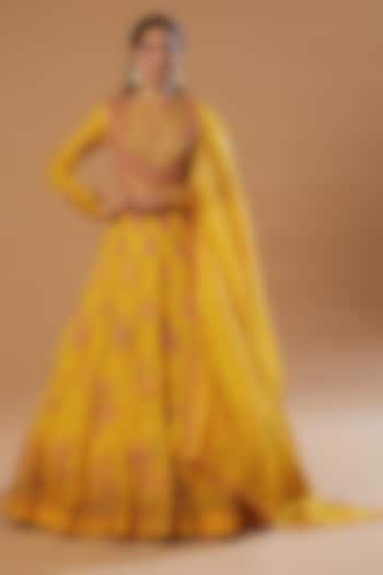 Yellow Embroidered Anarkali Set by Petticoat Lane