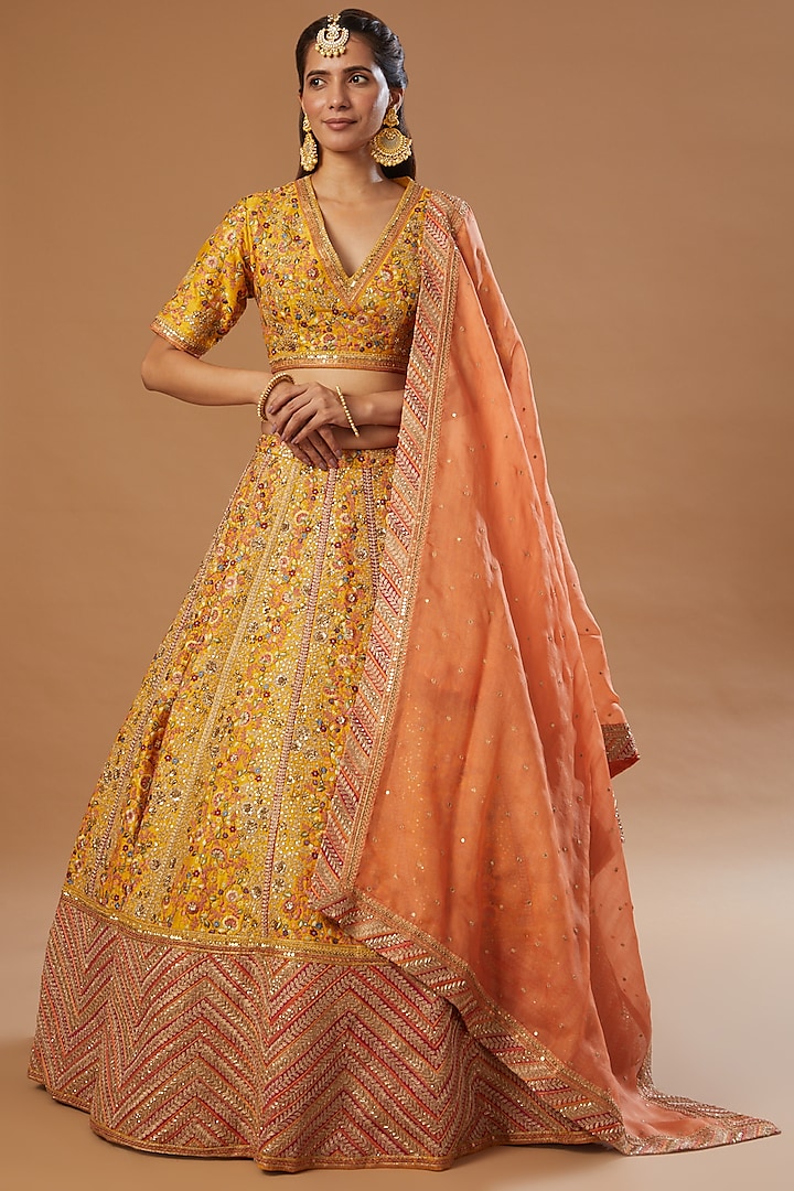 Yellow Embroidered Bridal Lehenga Set by Petticoat Lane at Pernia's Pop Up Shop