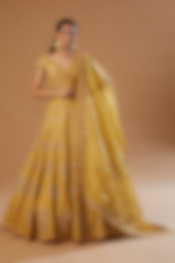 Yellow Lehenga Set With Embroidery by Petticoat Lane