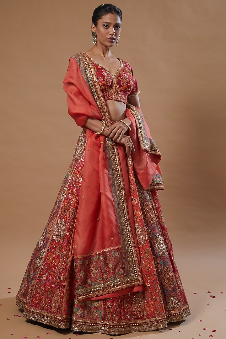 Multi-Coloured Embroidered Lehenga Set by Petticoat Lane