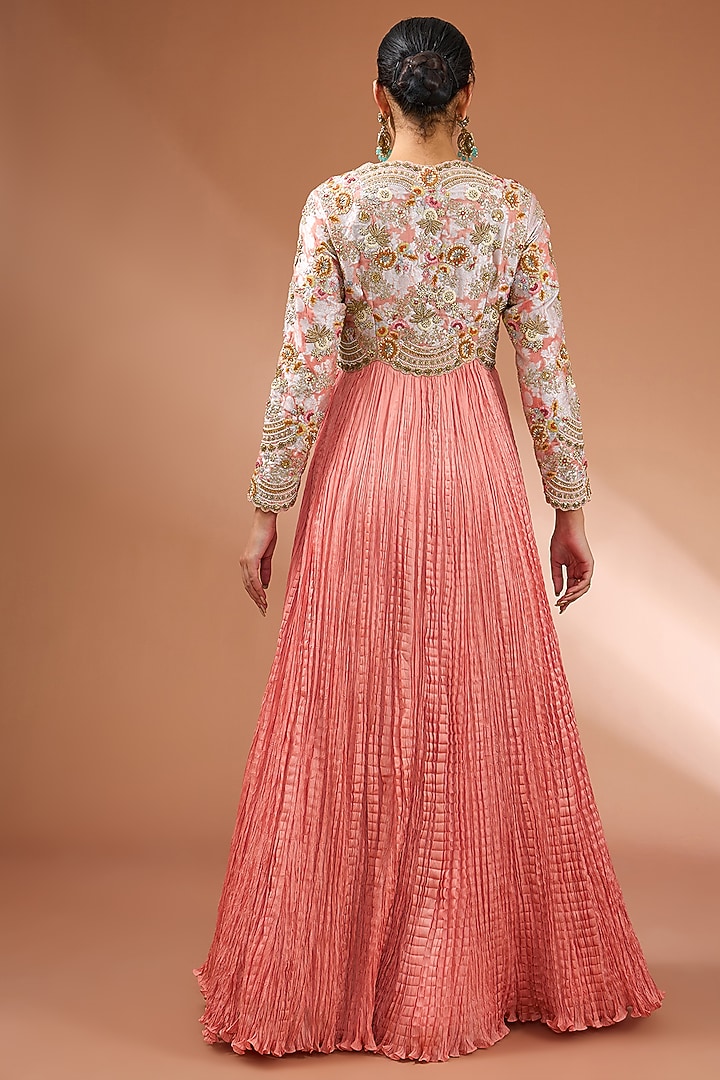 Pink Shimmer Brocade Crushed Kalidar Bridal Anarkali Set by Petticoat Lane at Pernia's Pop Up Shop