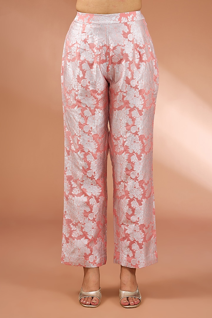Pink Shimmer Brocade Asymmetrical Kalidar Kurta Set by Petticoat Lane at Pernia's Pop Up Shop