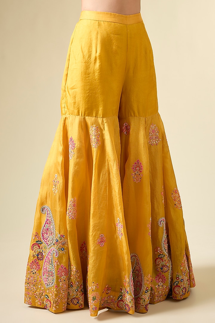 Mustard Organza Bridal Sharara Set by Petticoat Lane at Pernia's Pop Up Shop