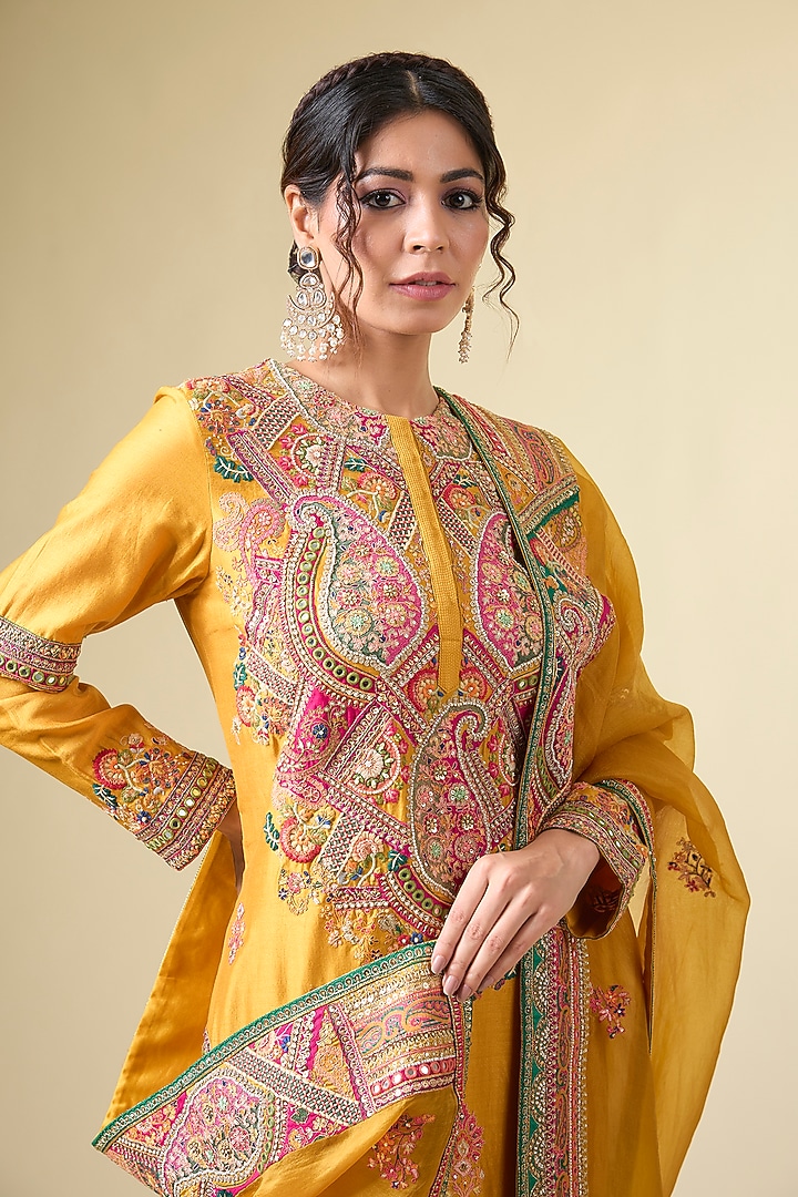 Mustard Organza Bridal Sharara Set by Petticoat Lane at Pernia's Pop Up Shop
