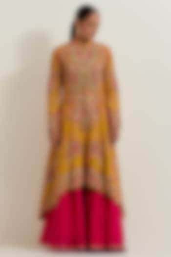 Mustard Organza Embroidered Bridal Sharara Set by Petticoat Lane at Pernia's Pop Up Shop