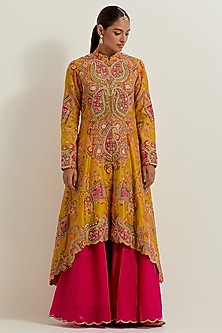 Mustard Organza Embroidered Sharara Set by Petticoat Lane-POPULAR PRODUCTS AT STORE