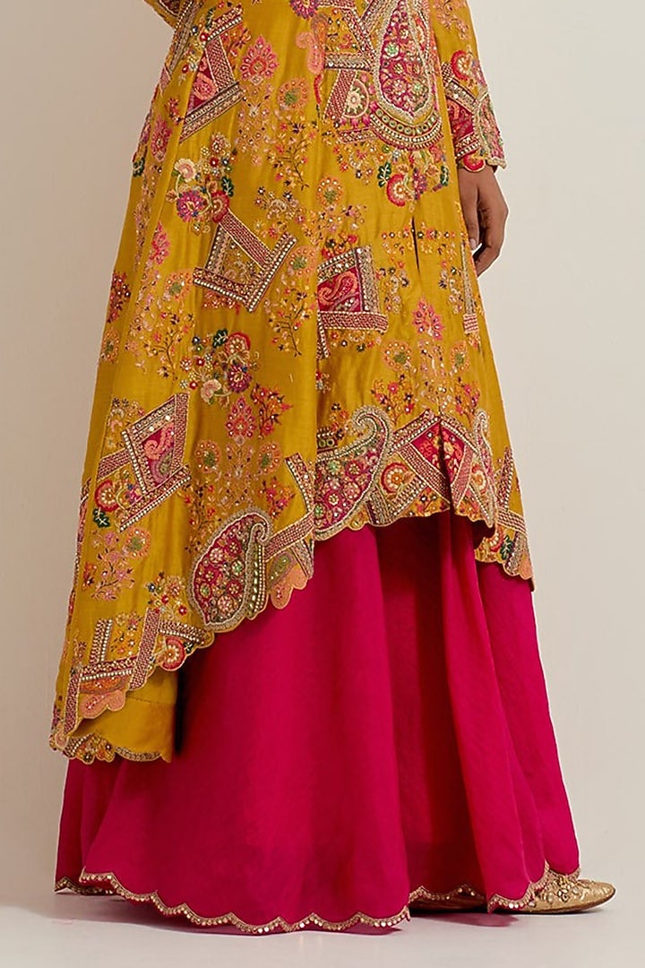 Mustard Organza Embroidered Bridal Sharara Set by Petticoat Lane at Pernia's Pop Up Shop