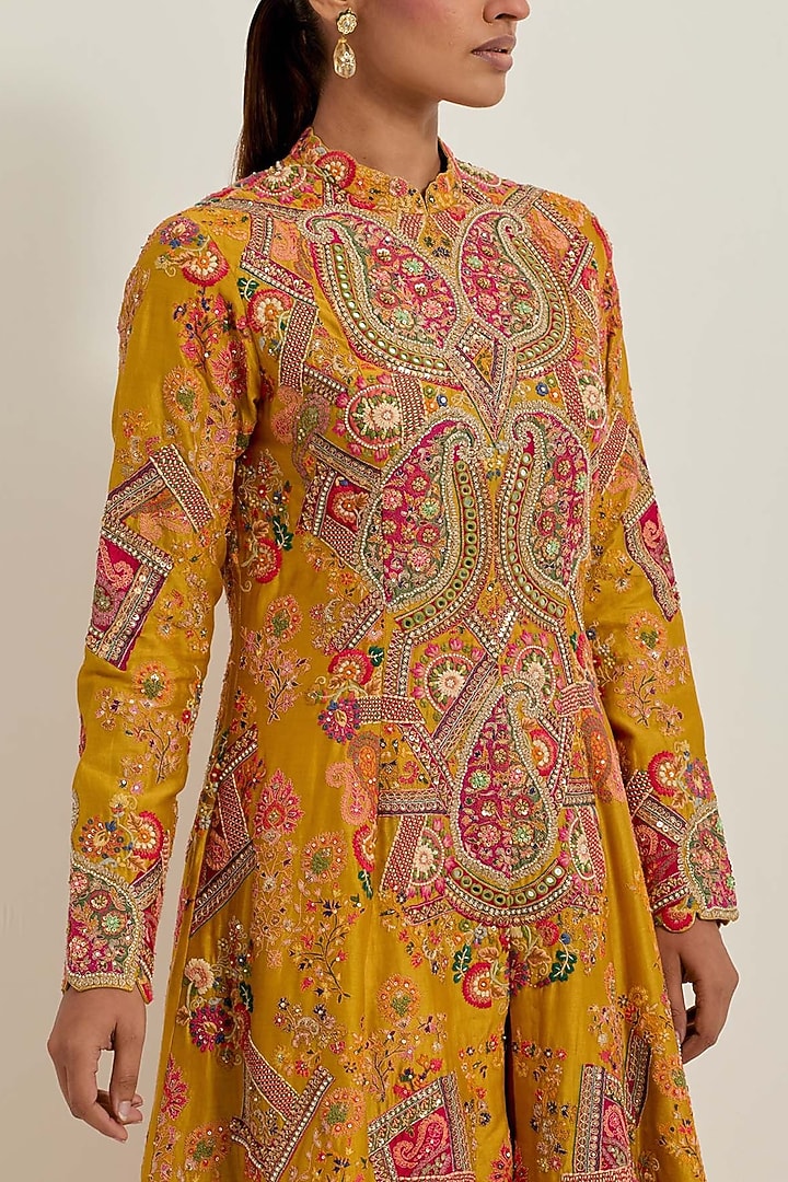 Mustard Organza Embroidered Bridal Sharara Set by Petticoat Lane at Pernia's Pop Up Shop