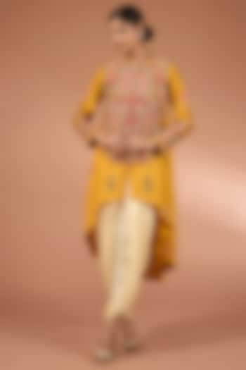 Yellow Chanderi Patchwork Jacket Set by Petticoat Lane at Pernia's Pop Up Shop