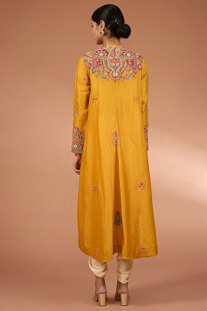 Yellow Chanderi Patchwork Jacket Set by Petticoat Lane at Pernia's Pop Up Shop