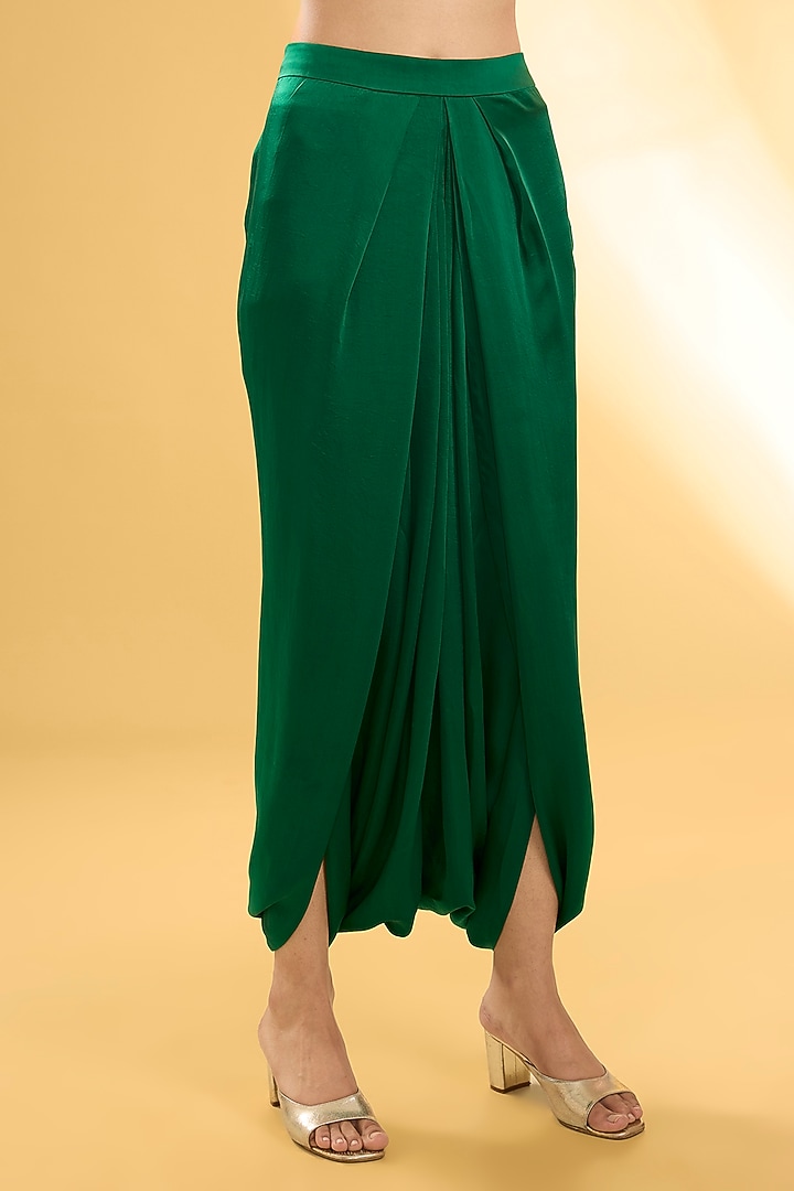 Emerald Green Dupion Silk Patchwork Asymmetric Kurta Set by Petticoat Lane at Pernia's Pop Up Shop