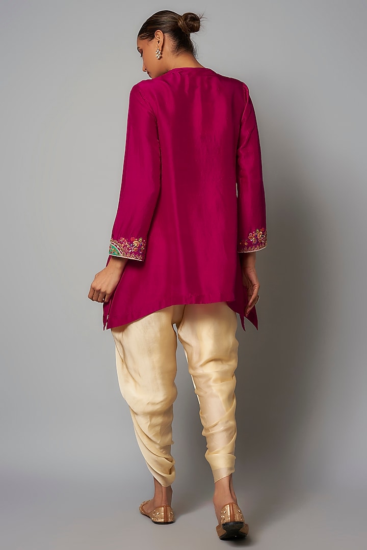 Pink Dupion Silk & Chanderi Geometric Patchwork Kurta Set by Petticoat Lane at Pernia's Pop Up Shop