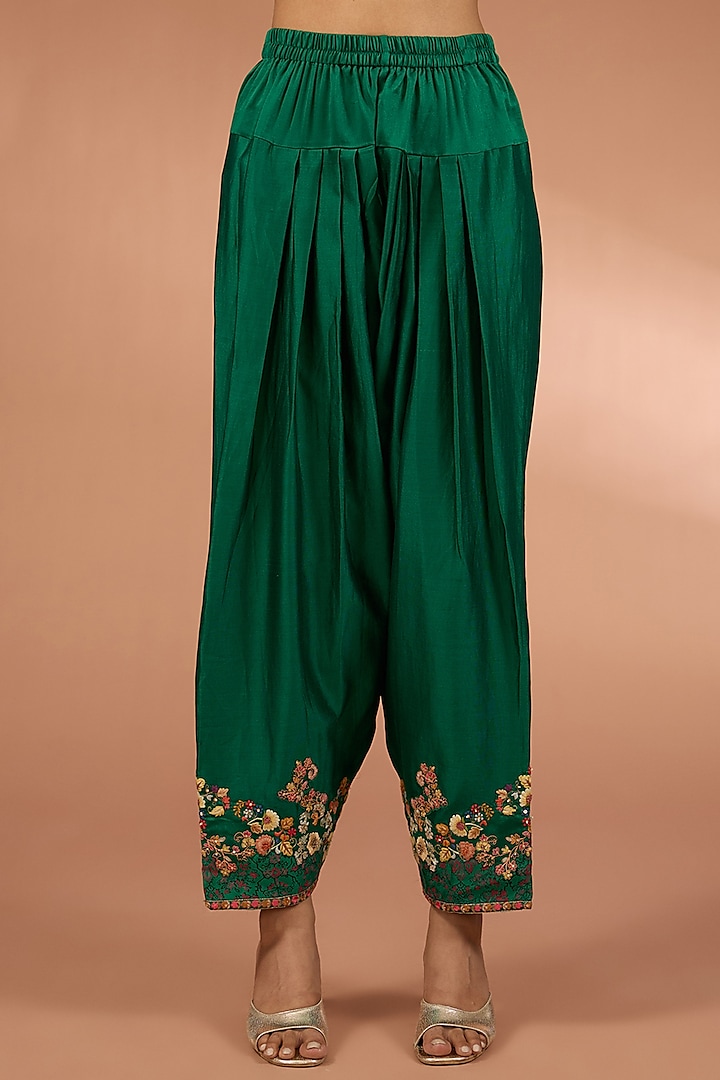 Emerald Green Chanderi Patchwork Kurta Set by Petticoat Lane at Pernia's Pop Up Shop