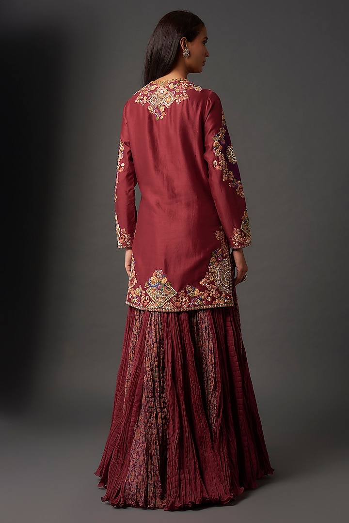 Deep Red Crushed Printed Skirt Set by Petticoat Lane at Pernia's Pop Up Shop
