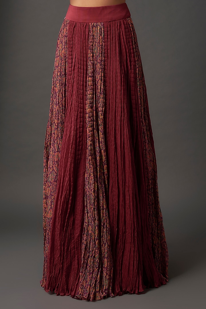Deep Red Crushed Printed Skirt Set by Petticoat Lane at Pernia's Pop Up Shop