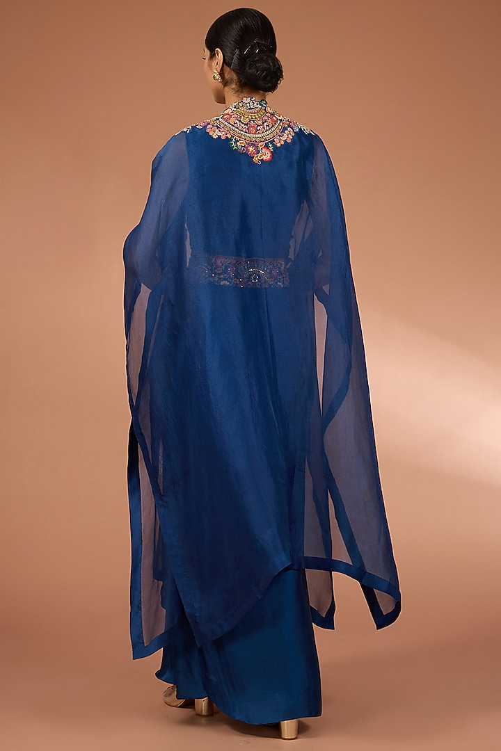 Blue Organza Patchwork Cape Set by Petticoat Lane at Pernia's Pop Up Shop