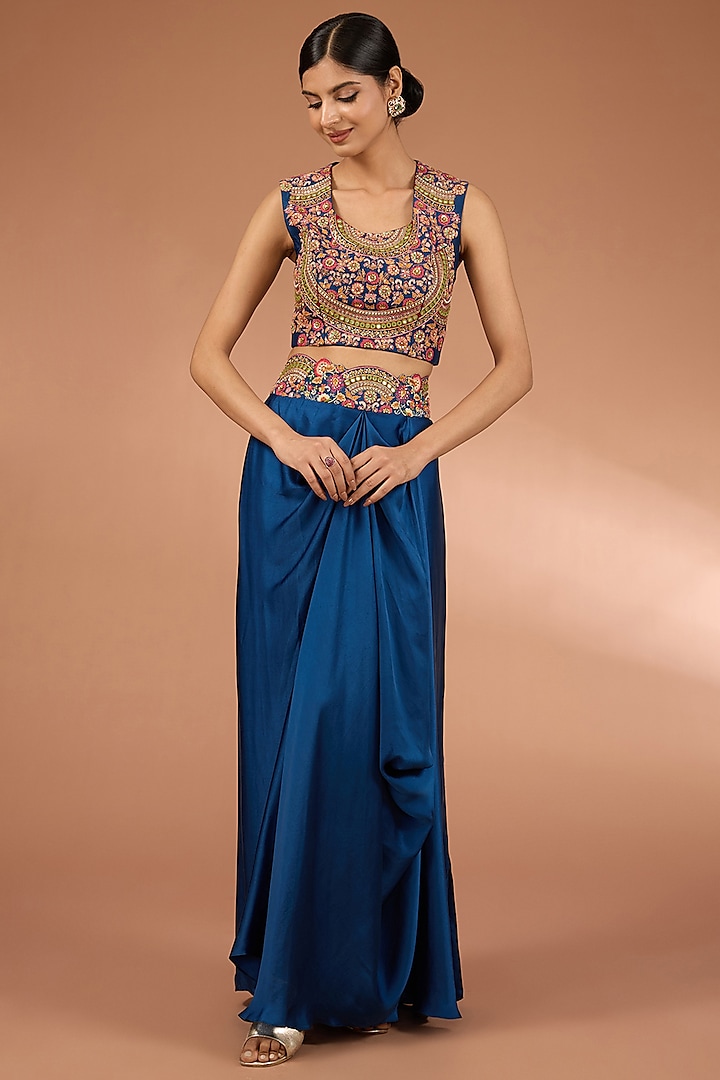 Blue Organza Patchwork Cape Set by Petticoat Lane at Pernia's Pop Up Shop