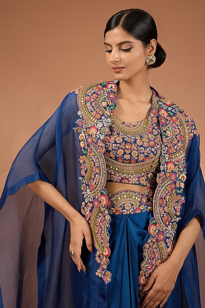 Blue Organza Patchwork Cape Set by Petticoat Lane at Pernia's Pop Up Shop