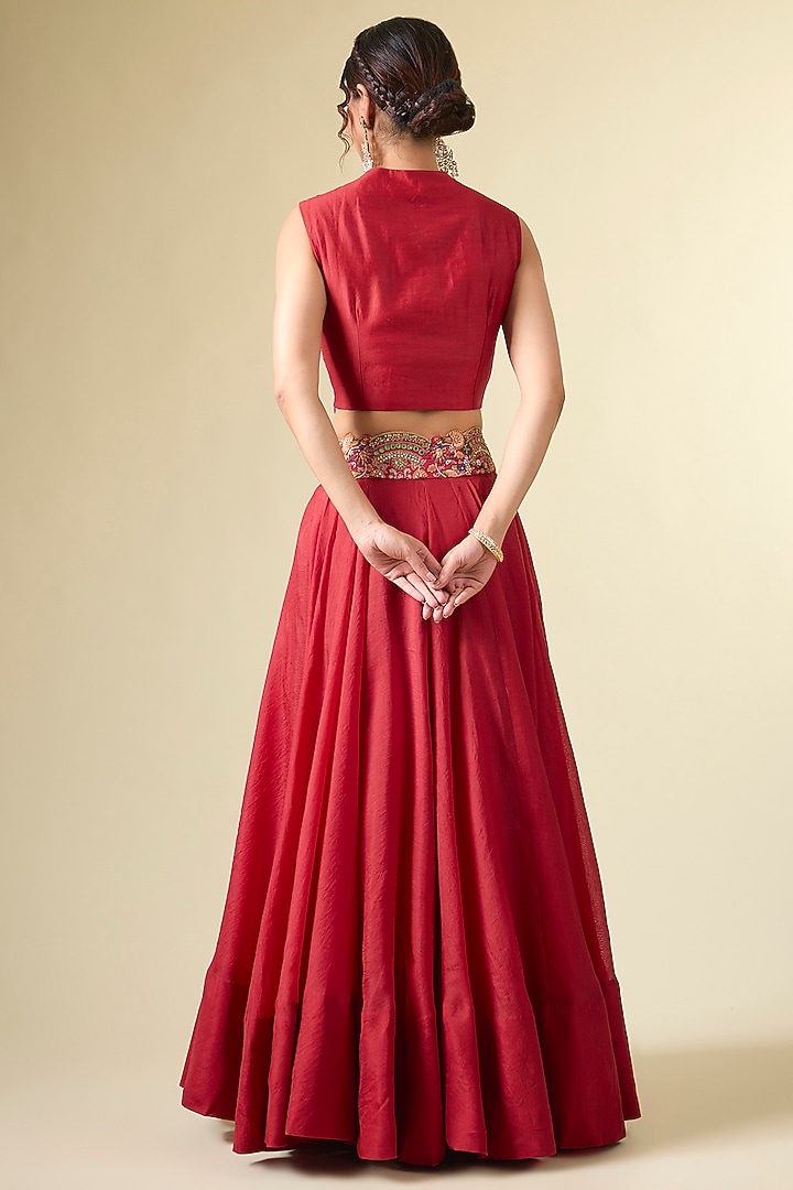 Red & Fuchsia Organza Jacket Wedding Lehenga Set by Petticoat Lane at Pernia's Pop Up Shop