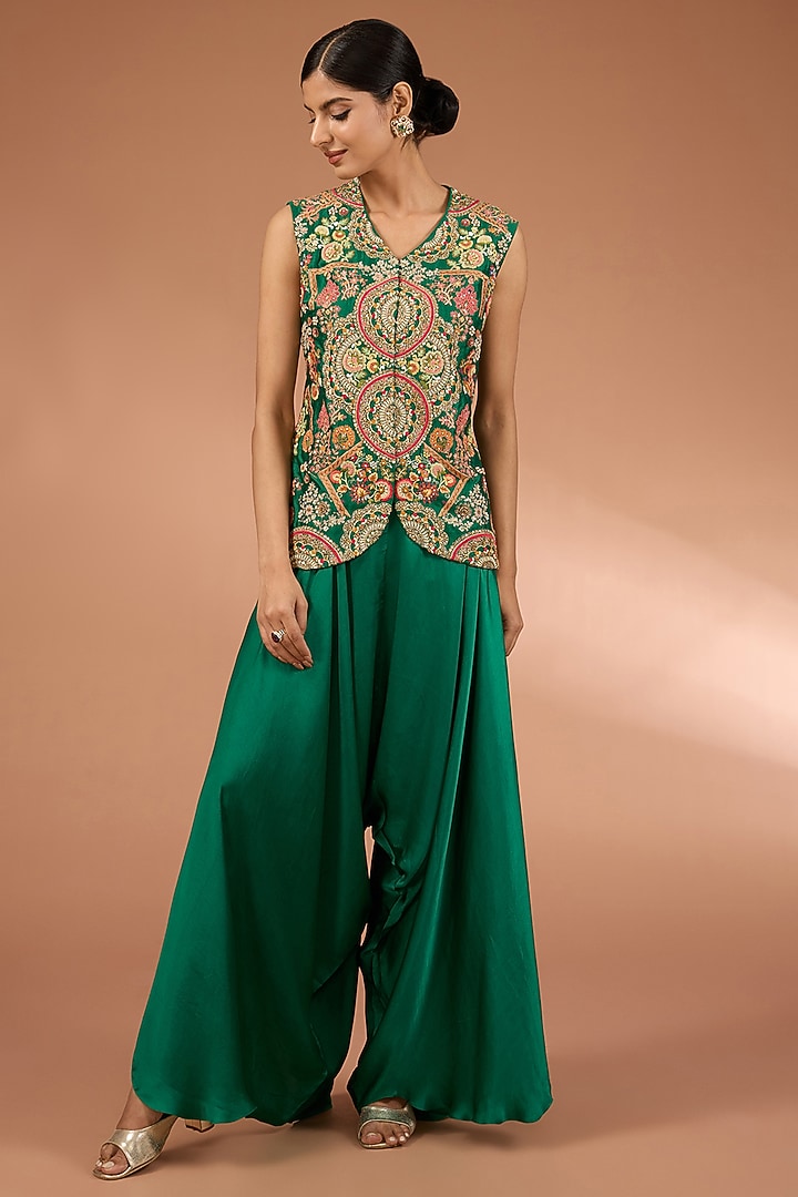 Green Organza Patchwork Cape Set by Petticoat Lane at Pernia's Pop Up Shop