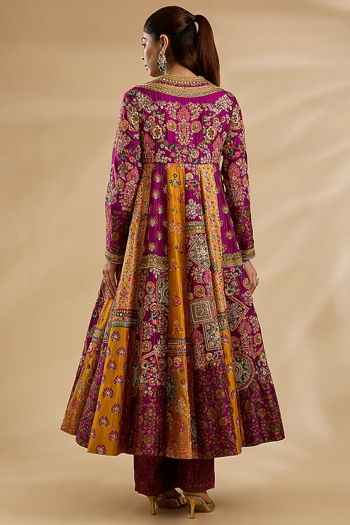 Rani Pink & Mustard Chanderi Printed Kalidar Bridal Anarkali Set by Petticoat Lane at Pernia's Pop Up Shop