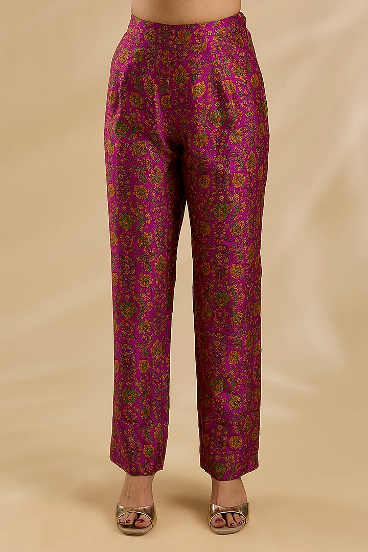 Rani Pink & Mustard Chanderi Printed Kalidar Bridal Anarkali Set by Petticoat Lane at Pernia's Pop Up Shop