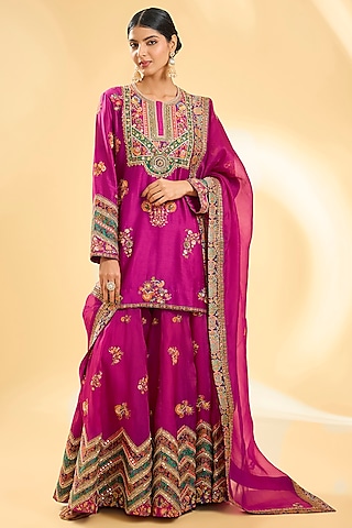 Pink Organza Chevron Sharara Set by Petticoat Lane