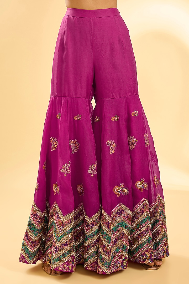 Pink Organza Chevron Bridal Sharara Set by Petticoat Lane at Pernia's Pop Up Shop