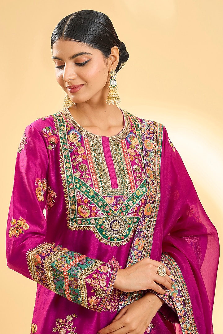 Pink Organza Chevron Bridal Sharara Set by Petticoat Lane at Pernia's Pop Up Shop