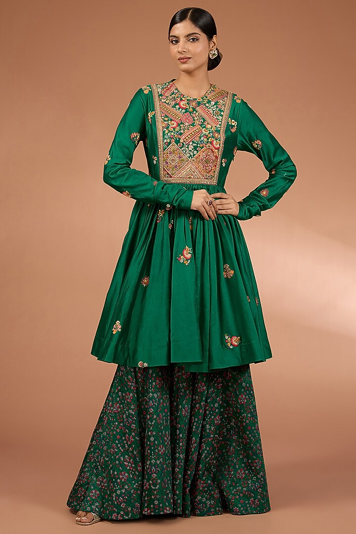 Green Organza Patchwork Cape Set by Petticoat Lane at Pernia's Pop Up Shop