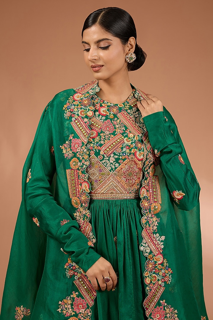 Green Organza Patchwork Cape Set by Petticoat Lane at Pernia's Pop Up Shop