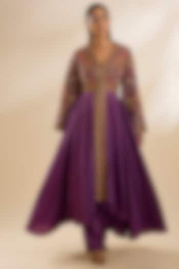 Purple Chanderi Silk Embroidered Kalidar Kurta Set by Petticoat Lane at Pernia's Pop Up Shop