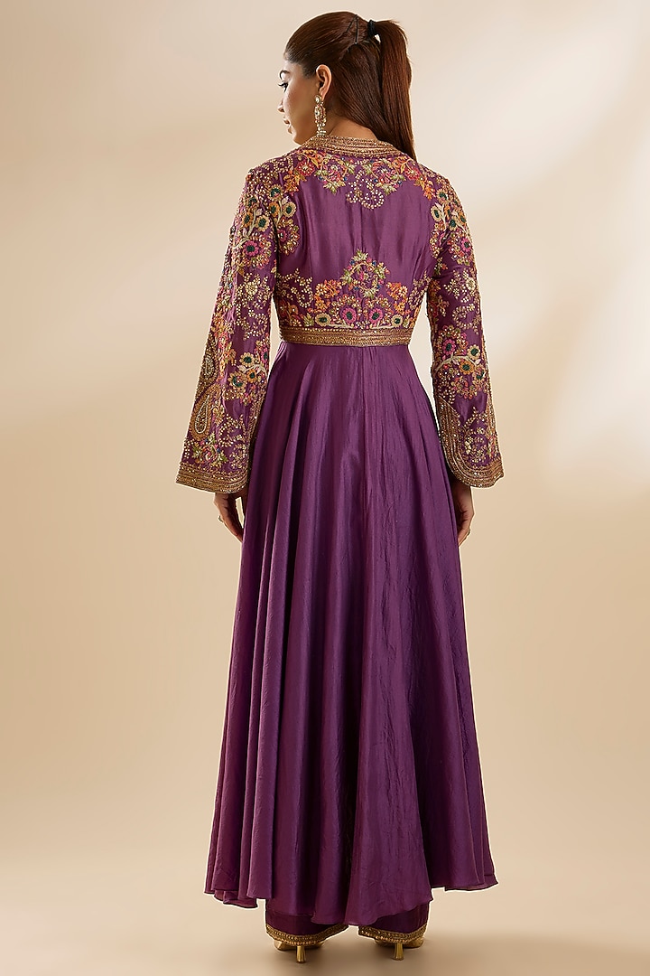 Purple Chanderi Silk Embroidered Kalidar Kurta Set by Petticoat Lane at Pernia's Pop Up Shop